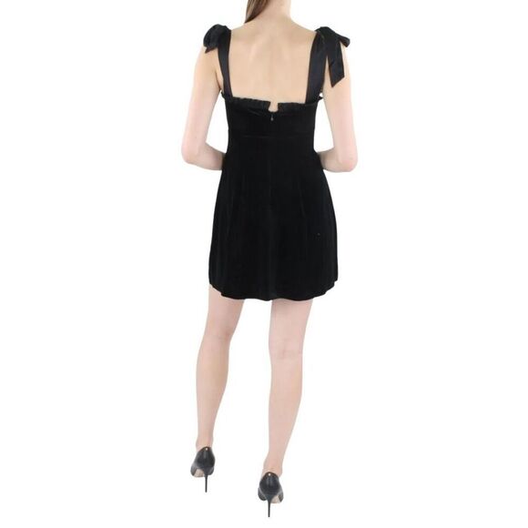 NWT Danielle Bernstein Black Velvet Tie Mini Dress - Picture 2 of 7